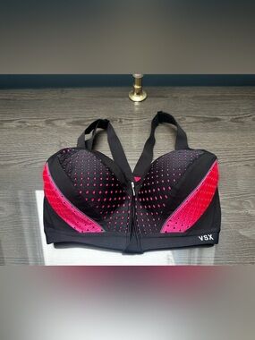 Victoria's Secret Black and Hot Pink Front-Zip Sports Bra
